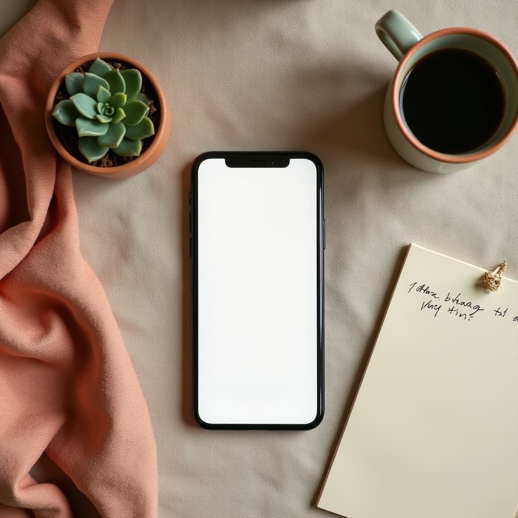 Smartphone mit kuratiertem Social Media Feed auf einem Holztisch